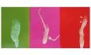 Triptych of Pearls - flat nail polish glue glitter on masonite