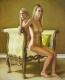 Two on a Gold Chaise - 48x60" - oil on canvas